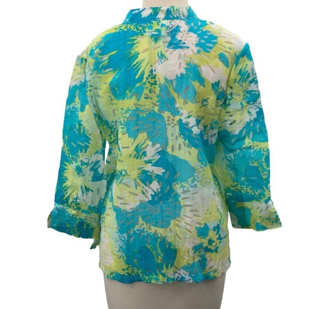 Ruby Rd Fav 3/4 Sleeve Button Front Burnout Shirt… - image 7